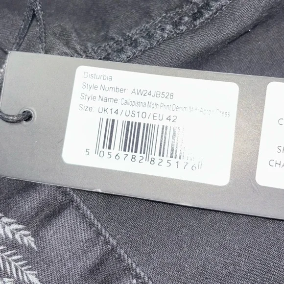 NWT Disturbia Callopistria Moth Print Denim Mini Apron Dress size 10 - Picture 9 of 12